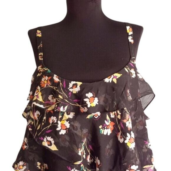 Torrid Size 2 18 20 2X Camisole Top Sheer Floral Tiered Ruffle Adjustable Straps - Picture 6 of 13